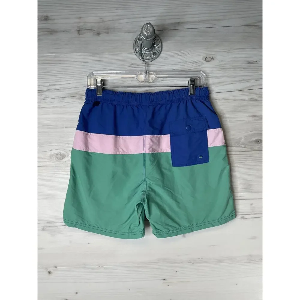 Boden Swim Shorts Mens 30 Blue Green Colorblock‎ Drawstring Mesh Lined Quick Dry